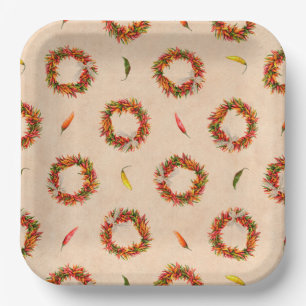 Southwest Chile Ristra Wreaths All Over Pattern Paper Plate