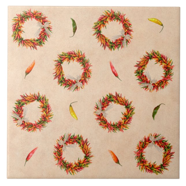 Southwest Chile Ristra Wreaths All Over Pattern Tile (Front)