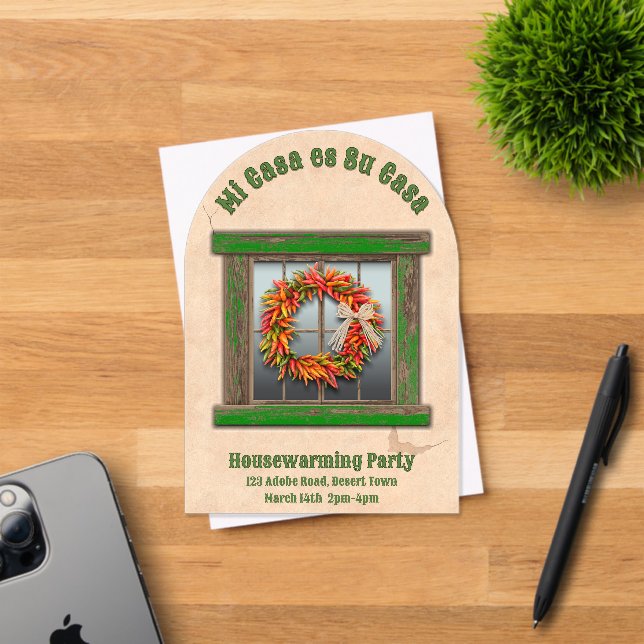 Southwest Chile Wreath Green Window Personalised Acrylic Invitations (Insitu (Invitation Card))
