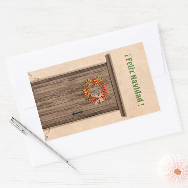 Southwest Chile Wreath Holiday Feliz Navidad Rectangular Sticker (Envelope)
