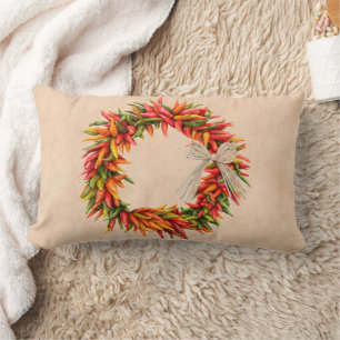 Southwest Chile Wreath on Adobe Wall Lumbar Cushion