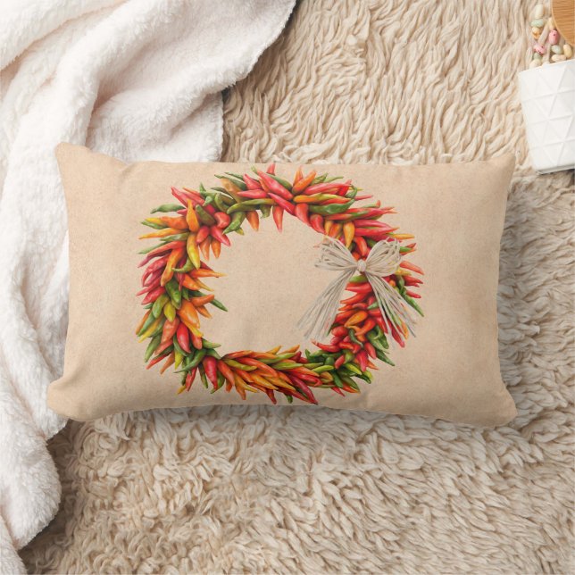 Southwest Chile Wreath on Adobe Wall Lumbar Cushion (Blanket)