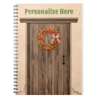 Southwest Chile Wreath on Rustic Wood Door