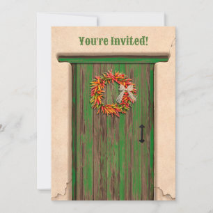 Southwest Chile Wreath Rustic Green Door Invitation