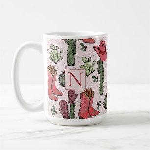 Southwest Christmas Cowgirl Red Monogram Coffee Mug