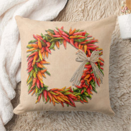 Southwest Colorful Chile Pepper Ristra Wreath Cushion
