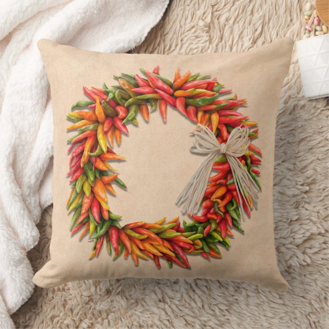 Southwest Colorful Chile Pepper Ristra Wreath  Cushion (Blanket)