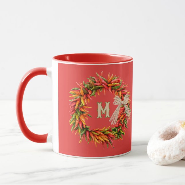 Southwest Colorful Chile Wreath Personalized Mug (With Donut)