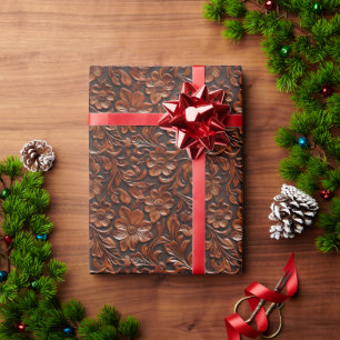Southwest Cowgirl Brown Flowers Wrapping Paper