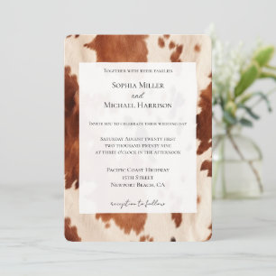 Southwest Cream Brown Cowhide Western Wedding Invitation