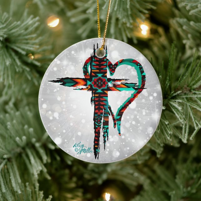 Southwest Cross And Heart Christmas Ornament (Tree)