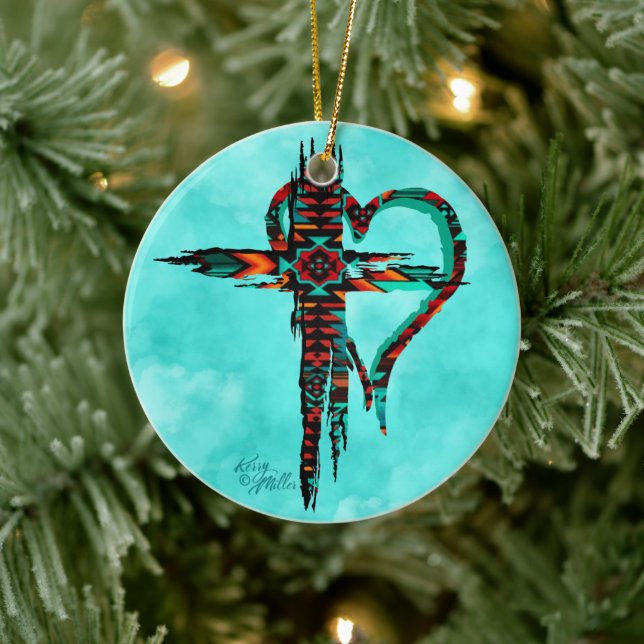 Southwest Cross And Heart Christmas Ornament (Tree)