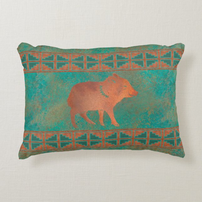 Southwest Cute Javelina Baby Copper Teal  Decorative Cushion (Front)