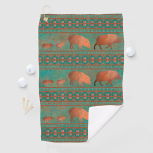 Southwest Cute Javelina Family Copper Teal Golf Towel