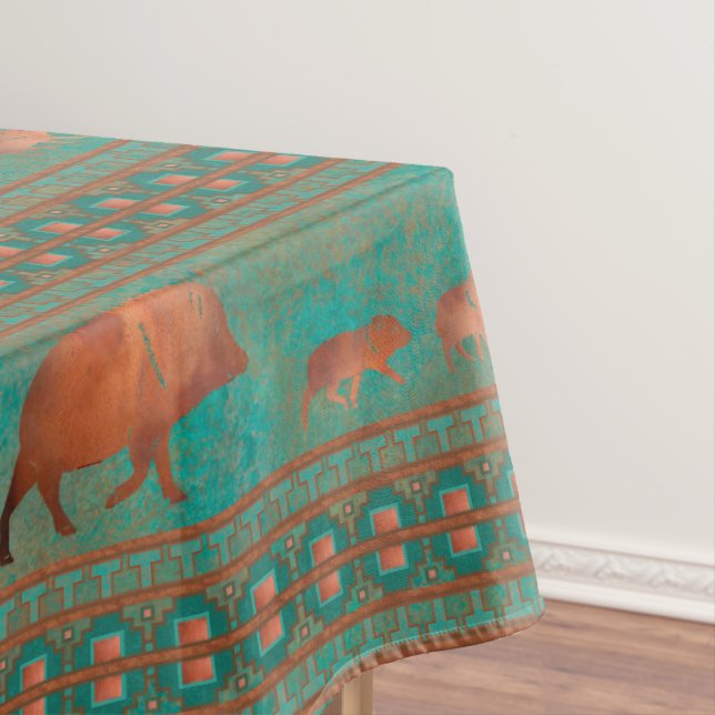 Southwest Cute Javelina Family Copper Teal Large Tablecloth (In Situ)