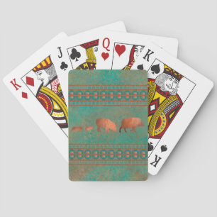 Southwest Cute Javelina Family Copper Teal Playing Cards