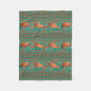 Southwest Cute Javelina Family Copper Teal Small Fleece Blanket