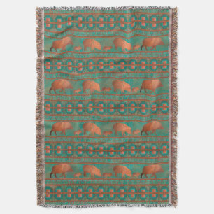Southwest Cute Javelina Family Copper Teal Throw Blanket