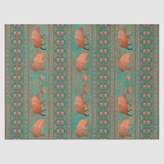 Southwest Cute Javelina Family Copper Teal Tissue Paper (Front)