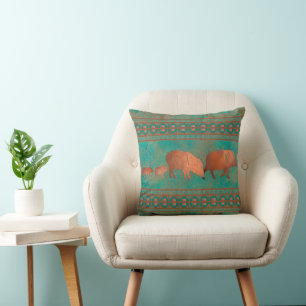 Southwest Cute Javelina Family Teal Copper 16in Cushion