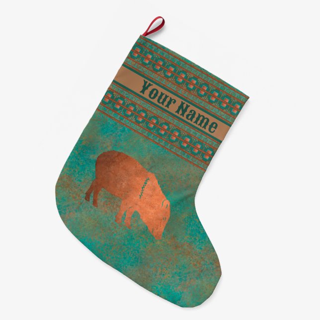 Southwest Cute Javelina Momma Personalised Large Christmas Stocking (Front (Hanging))