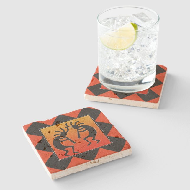 Southwest Dancing Kokopelli Design Stone Coaster (Side)