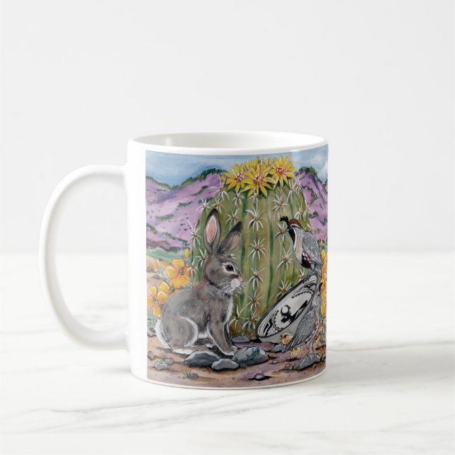 Southwest Desert Animal Wildlife Rabbit Cactus   Coffee Mug (Left)