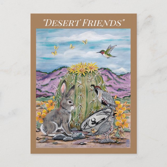 Southwest Desert Animal Wildlife Rabbit Cactus  Postcard (Front)