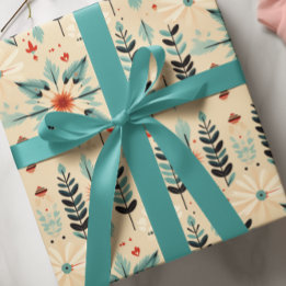 Southwest Desert Blue Feathered Star Botanical Wrapping Paper