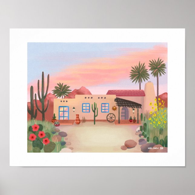 Southwest Desert Cactus Adobe House Art Print (Front)