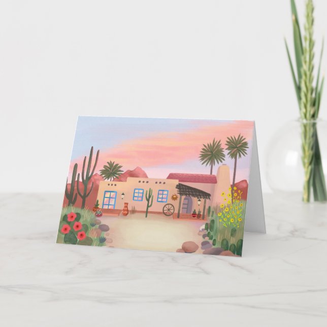 Southwest Desert Cactus Adobe House Blank Card (Front)