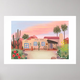 Southwest Desert Cactus Adobe House Large Print