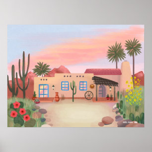 Southwest Desert Cactus Adobe House Poster