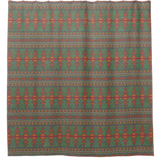 Southwest Desert Sagebrush Green Geometric Design  Shower Curtain (Front)