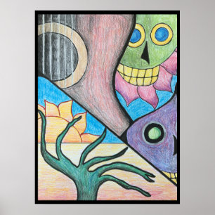 Southwest Desert Skull Folk Art Poster