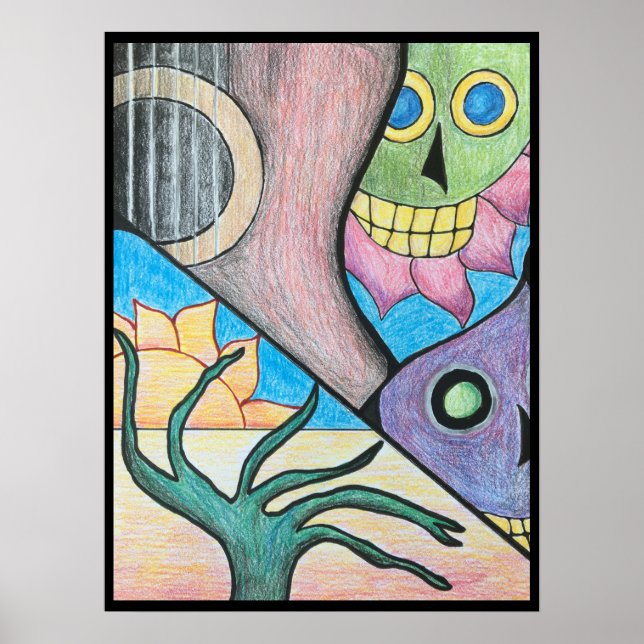 Southwest Desert Skull Folk Art Poster (Front)