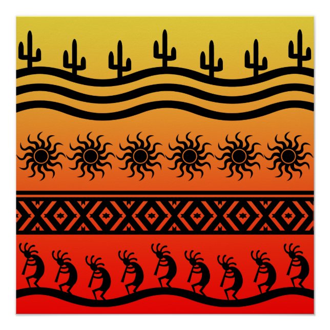 Southwest Desert Sunset Kokopelli Poster (Front)