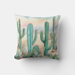 Southwest Desert Watercolor Cactus Decorative Cushion