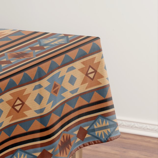Southwest Design Adobe Gray Brown Tribal Pattern Tablecloth (In Situ)