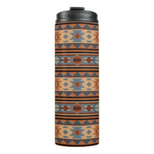 Southwest Design Adobe Grey Brown Tribal Pattern Thermal Tumbler
