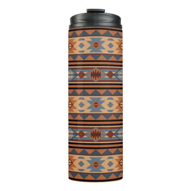 Southwest Design Adobe Grey Brown Tribal Pattern Thermal Tumbler (Front)
