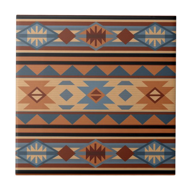 Southwest Design Adobe Grey Brown Tribal Pattern Tile (Front)