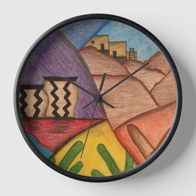 Southwest Design Arizona Desert Folk Art  Clock (Front)