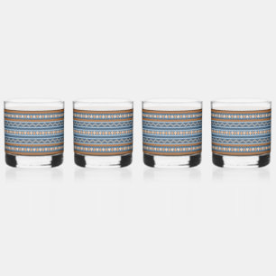 Southwest Design Blue and Brown Geometric Pattern Whiskey Glass