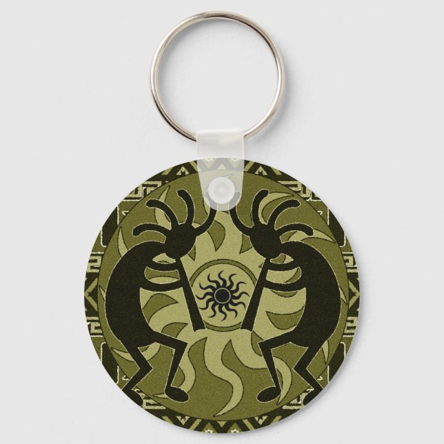 Southwest Design Dancing Kokopelli Tribal Sun Key Ring (Front)