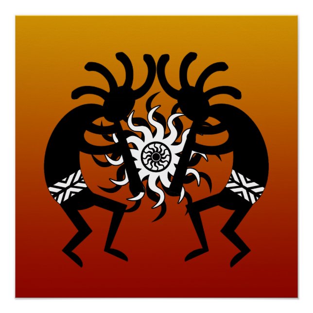 Southwest Design Desert Tribal Sun Kokopelli Poster (Front)