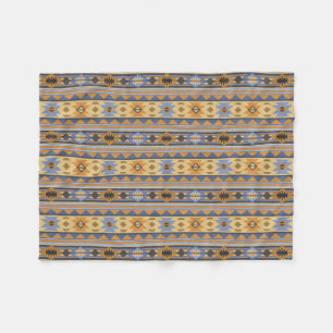 Southwest Design Gold Blue Grey Tribal Pattern Fleece Blanket