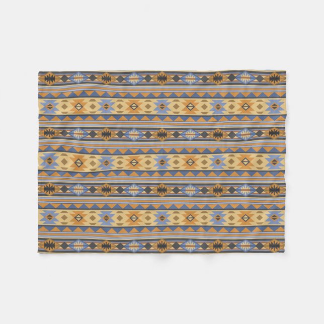 Southwest Design Gold Blue Grey Tribal Pattern Fleece Blanket (Front (Horizontal))