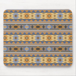 Southwest Design Gold Blue Grey Tribal Pattern Mouse Mat