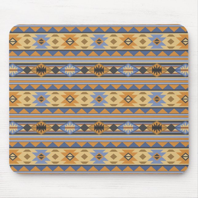 Southwest Design Gold Blue Grey Tribal Pattern Mouse Mat (Front)